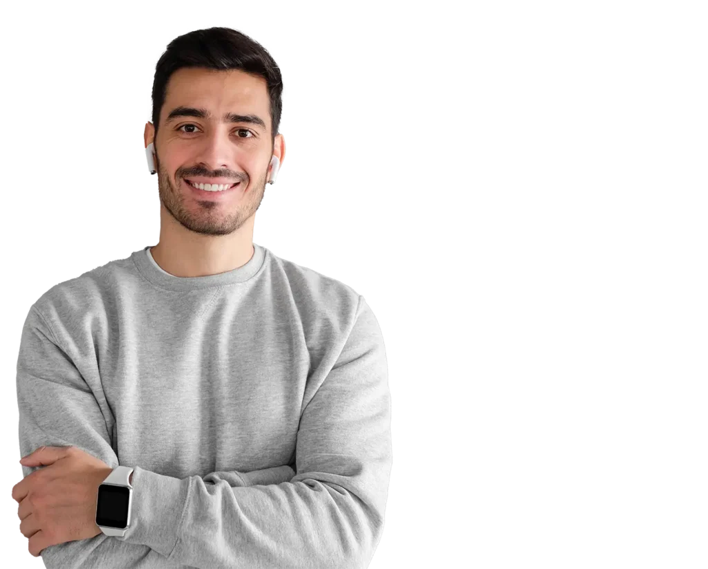 man with ear pods smiling