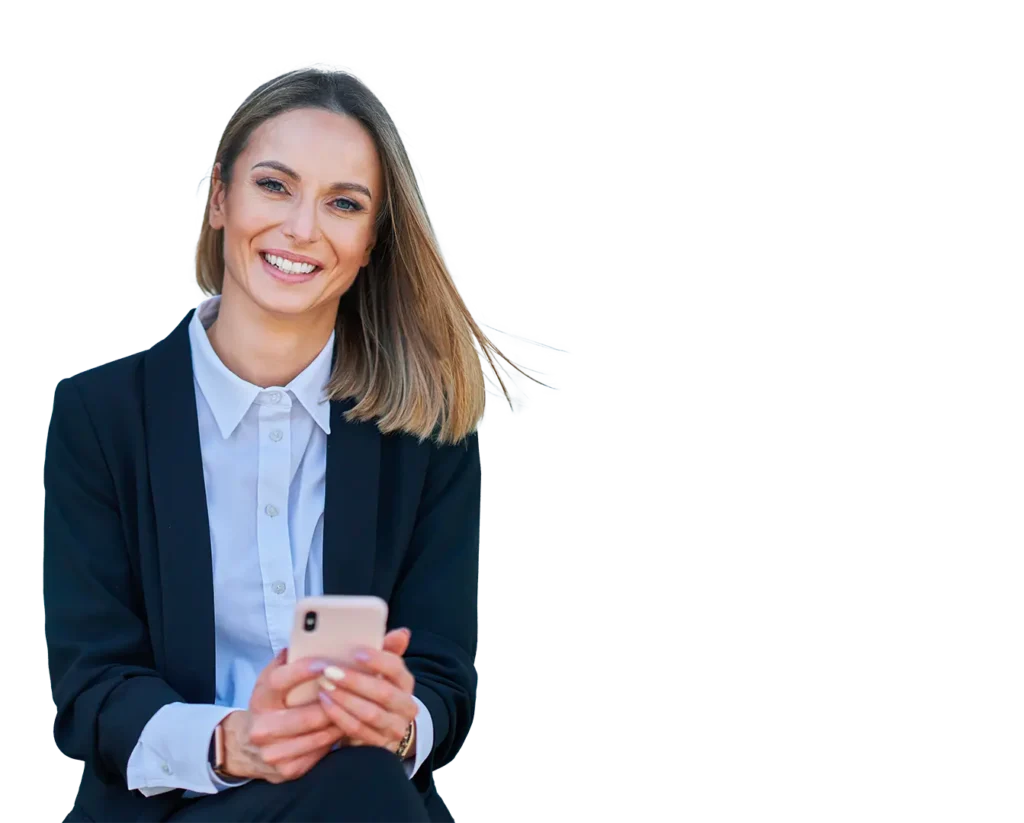 lady with phone and long hair